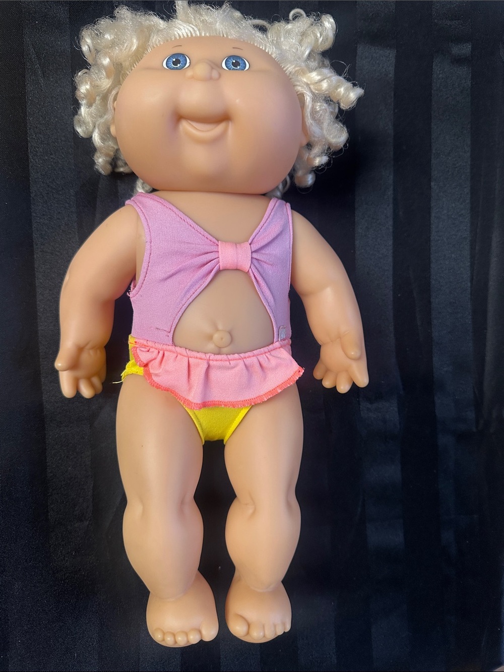 Pink & Yellow Doll Swimsuit with Bow Accent
